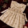 Vintage Floral Hand-Smocked Christmas Dress