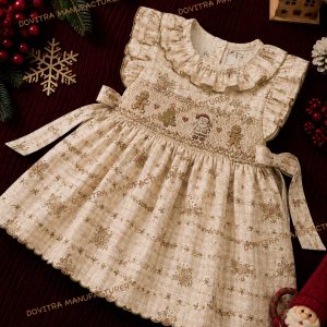 Vintage Floral Hand-Smocked Christmas Dress