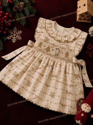 Vintage Floral Hand-Smocked Christmas Dress