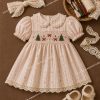 Pink Stripe Smocked Christmas Dress with Lace Trim