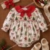 Christmas Printed Smocked Bubble Romper